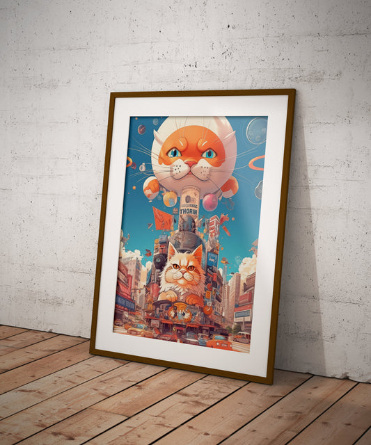 Anime Style Cat Building and Cat Balloon Digital Artwork